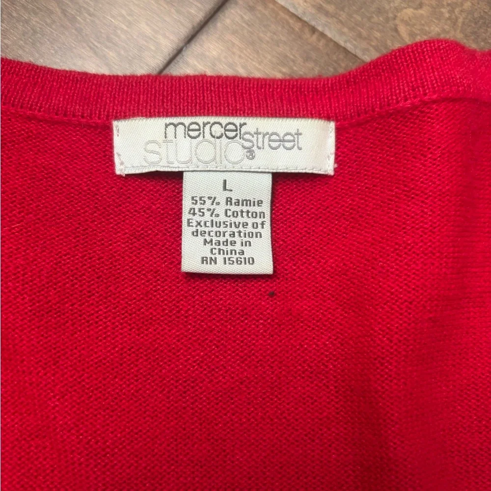 Mercer Street Studio Festive Red Cardigan with Cream Snowflakes Ugly Christmas